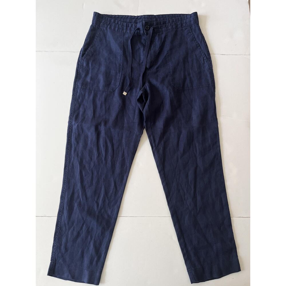 Lauren Ralph Lauren Navy Blue Linen Cropped Drawstring Pants
